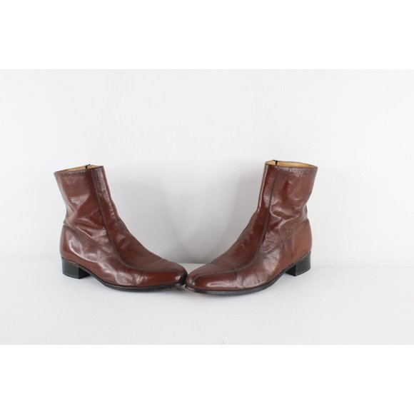 Vintage 70s Streetwear Mens Size 11 D Leather Side Zip Chelsea Boots Brown USA main image 8